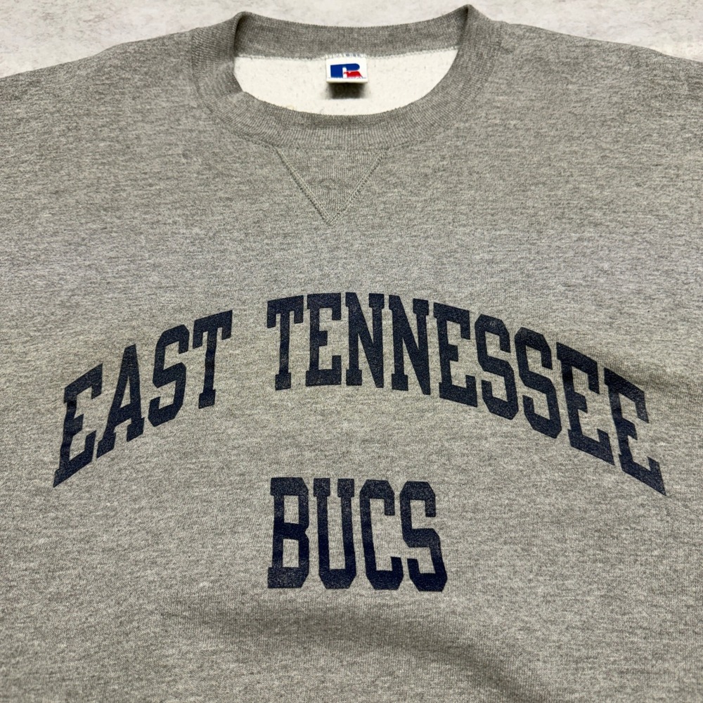 Vintage 90s Russell Athletic East Tennessee Bucs Sweatshirt Gray 3XL Made in USA - Picture 3 of 8